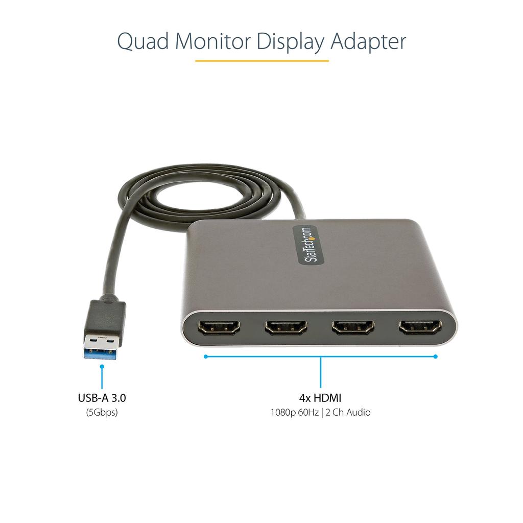 USB Quad HDMI Display Converter USB to HDMI 4 Output Converter 1080p 60Hz USB Connection HDMI Expansion Adapter Windows Only Compatible USB32HD4