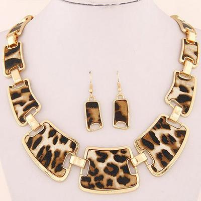 Metalen Luipaardprint Geometrische Kraag Ketting en Oorbellen Set