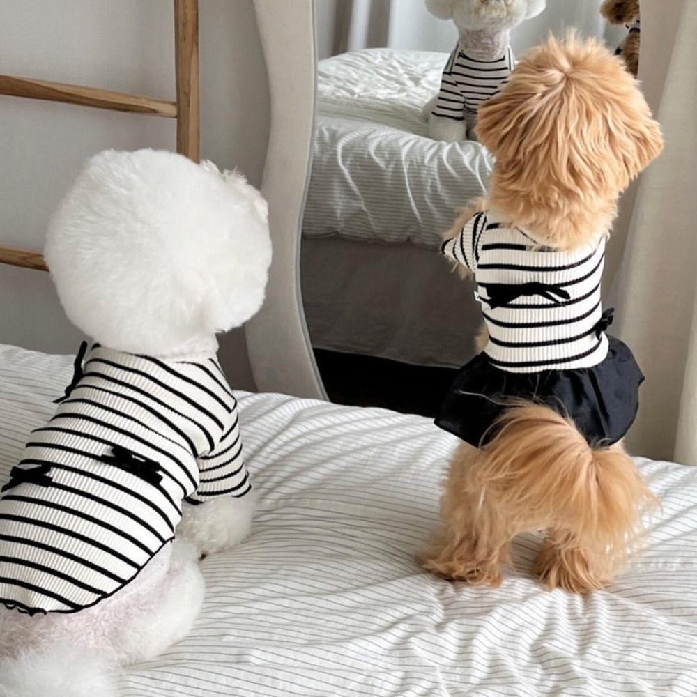Breathable Pet Striped Short Sleeve Soft Pet Skirt Pet Clothes Pet Princess Dress  Summer