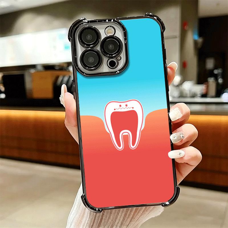 Tooth Dentist Pattern Plating Phone Case For Iphone 16 17 Pro Max Air 16E 14 15 Plus 12 13 Mini Anti-Fall Airabag Cover
