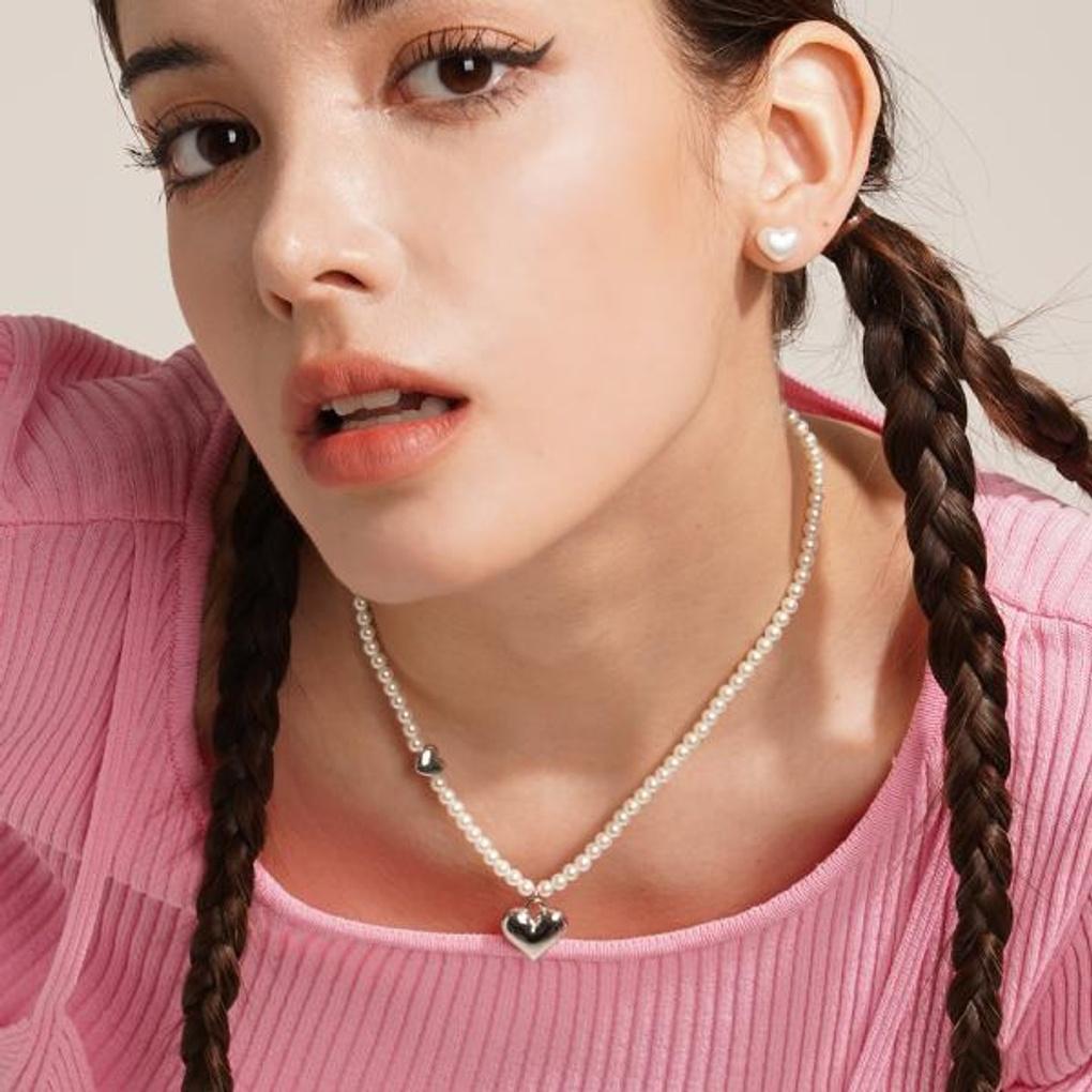 Silver Pearl Heart Necklace OTNP23510PWI