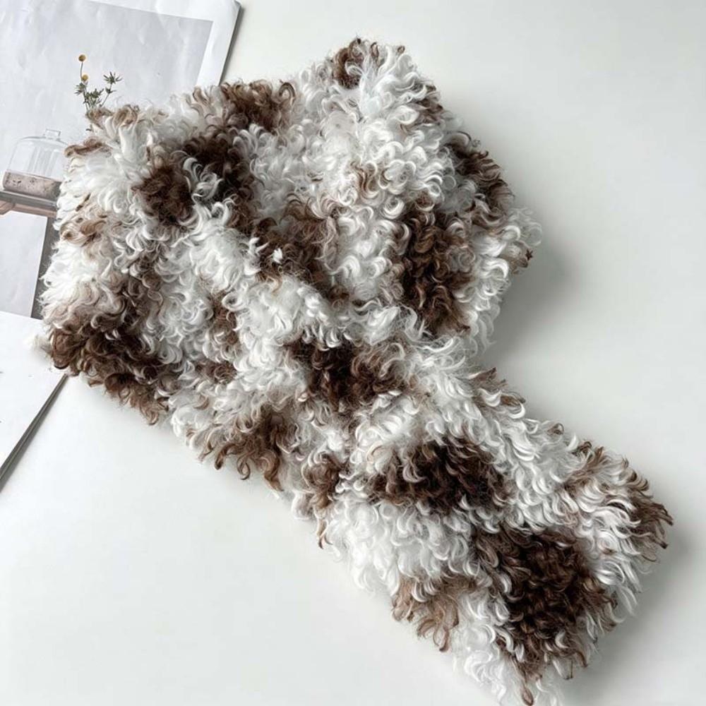 Thick Plush Faux Shearling Scarf Spotted Pattern Curly Fleece Collar Outdoor Shopping