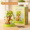 HUIQIBAO MOC Four season Mini Tree House with Display Box Model Micro Building Block Diamond Brick Toy for Children Desk Decor.