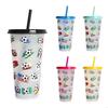 Portable Straw Cup with Lid Travel Mug Color-Changing Juice Beverage Cup X3UC