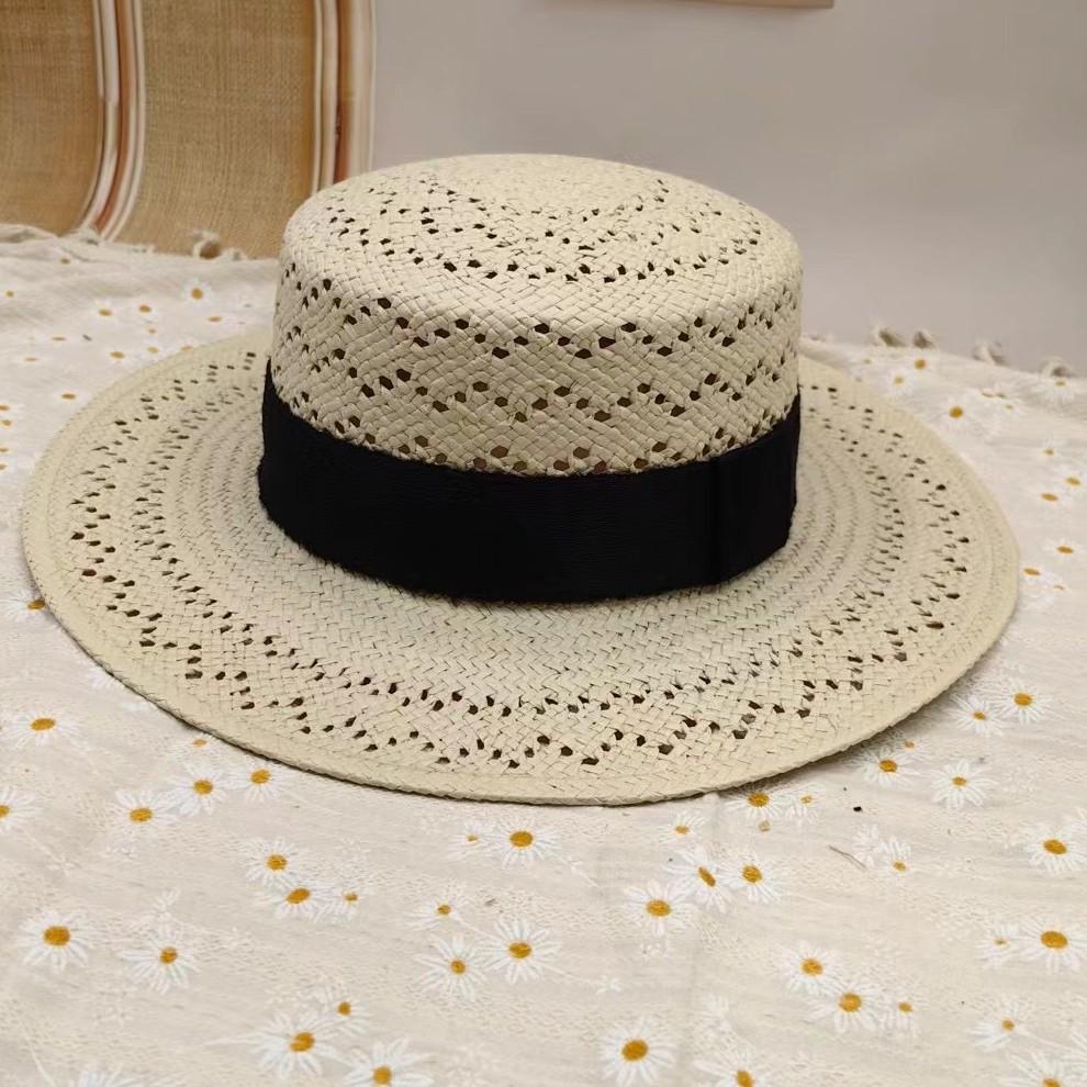 Dale Le Fine Paper Braid Hand-Woven Straw Hat Women'S Summer Visor Ins Wind Hollow Niche Sunscreen Cap
