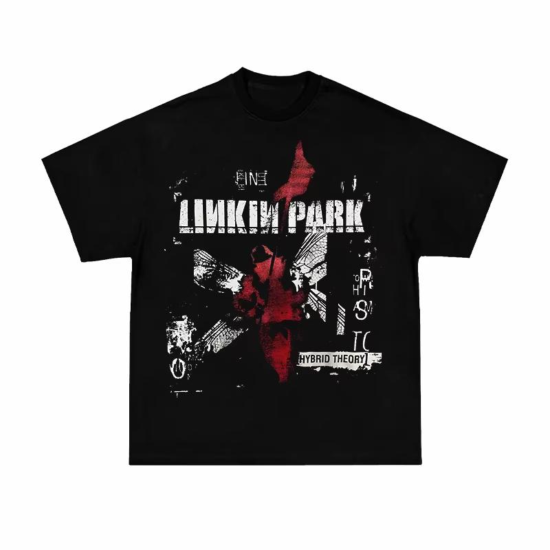 

2025 Summer Fashion Linkin Park Linkin Park American Vintage Figure Print Heavy Cotton Loose Short Sleeve T-shirt for Men/women 4XL