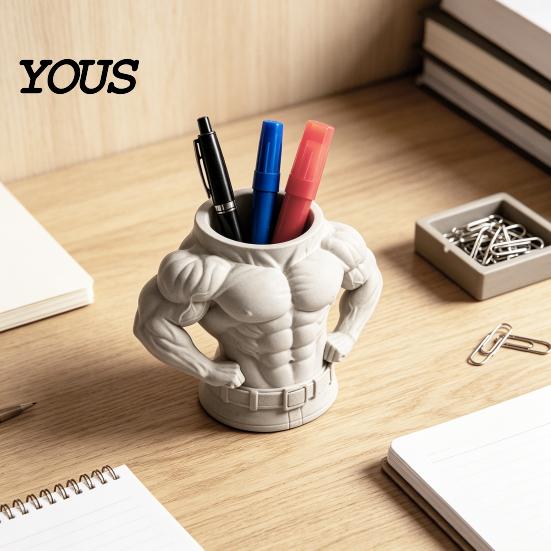 Eco-friendly Desk Decor 3D Printed Pen Holder, Bodybuilder Torso Shape, Muscular Fitness Macho Muscle Accessory Organizer, Creative Desktop
