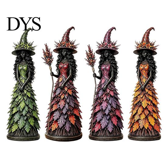Small Witch Sculptures for Bookshelf Seasonal Figurine Ornament, Handcrafted Resin Statue Halloween Thanksgiving Holiday Party Prop Decorations