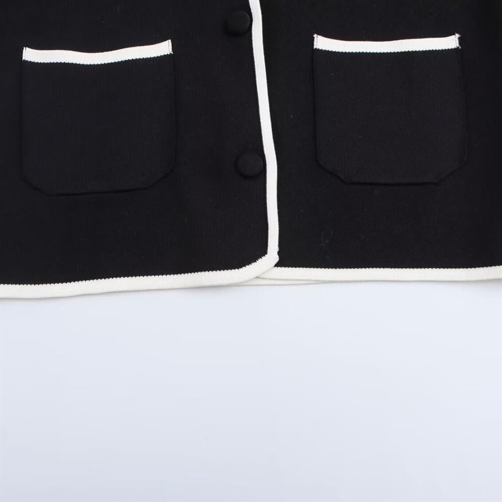 2025 Frühling Damen Colorblock-Besatz Umlegekragen Langarm Slim Strick-Cardigan