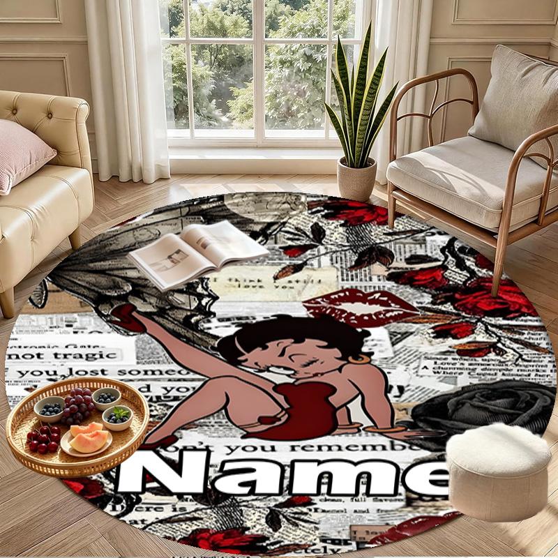 Custom Name Personalized Betty Boop Print Round Rug, Versatile Home Decor Carpet, for Playroom, Apartment, Balcony, Entryway, Hallway Gift