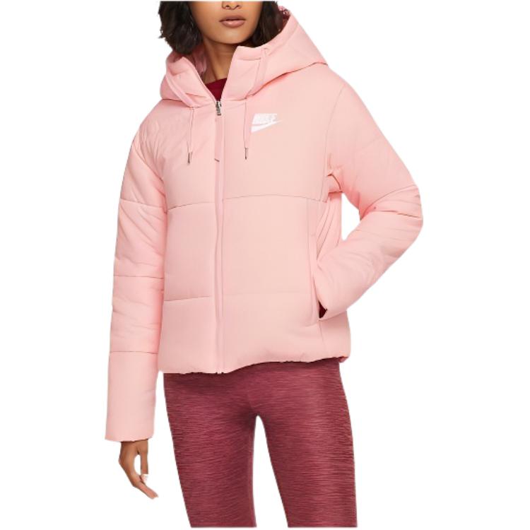 Nike Jednobarevná bunda s potiskem loga, oboustranná, s kapucí, bavlněná, dámská bunda, růžová CD9044-646