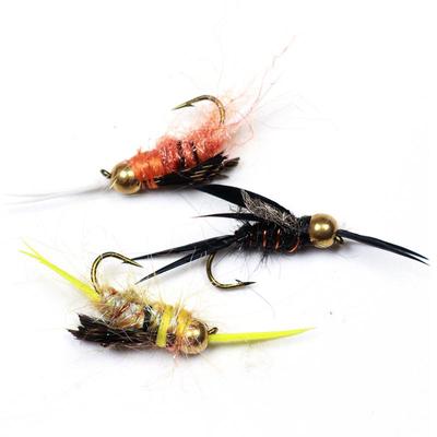 12PCS #12 Mix Farbe Messing Kopf Stonefly Nymphe Forelle Angeln Fliegen Schwarz Orange Gelb