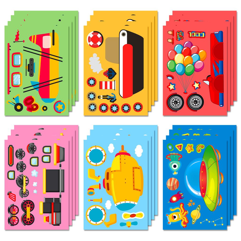6 Photos/package of Transportation Vehicles Ship Face Swaps New Product Parent-child Interactive Puzzle Stickers