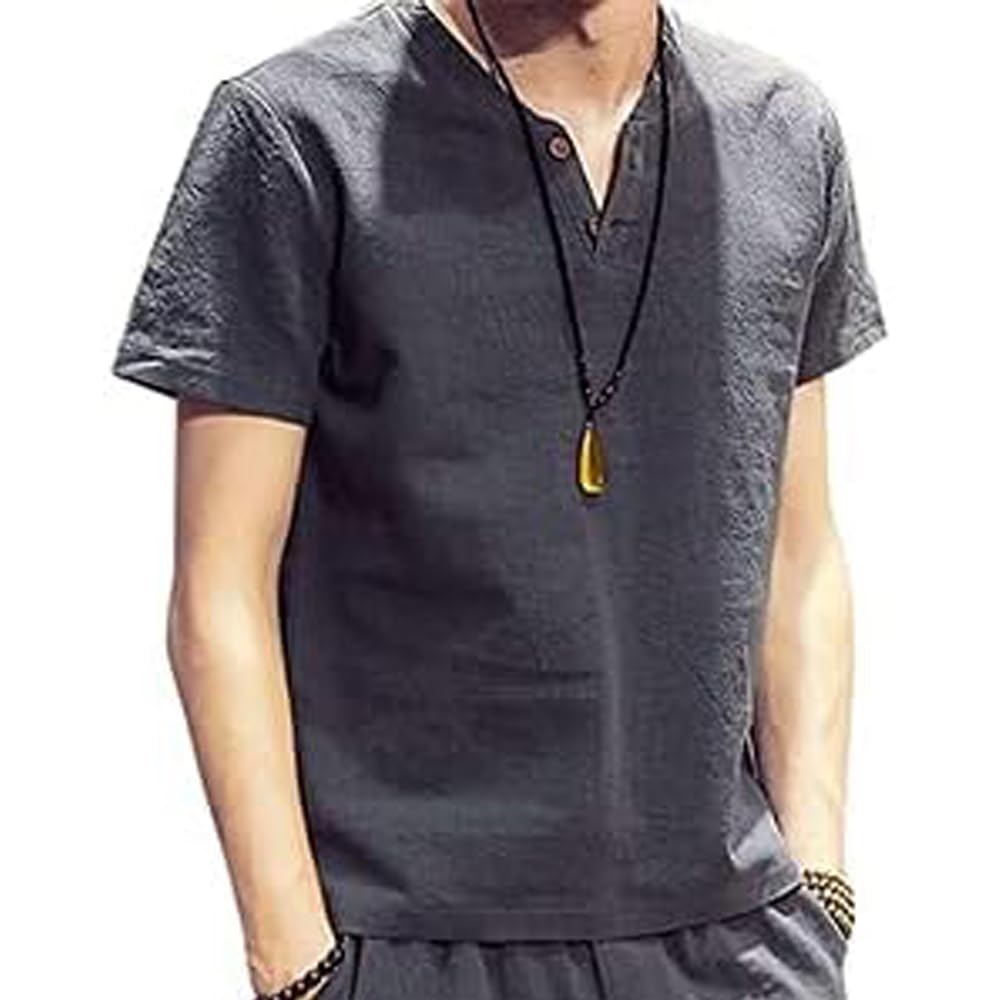 

short cotton and large street summer 2XL [Aaronlive] Men s t-shirt, sweatshirt, sleeve, V-neck, linen, plain, comfortable, size, style, casual,