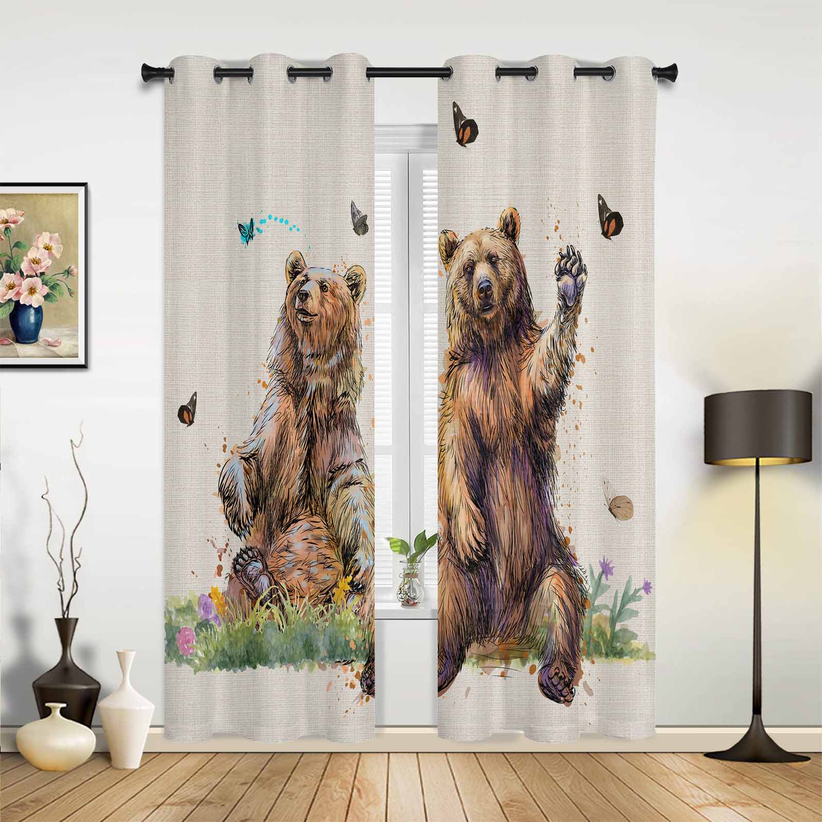 Медведь Бабочка Луг Оконные Шторы для Гостиной Роскошные Занавески Для Спальни Кухонные — фото 2