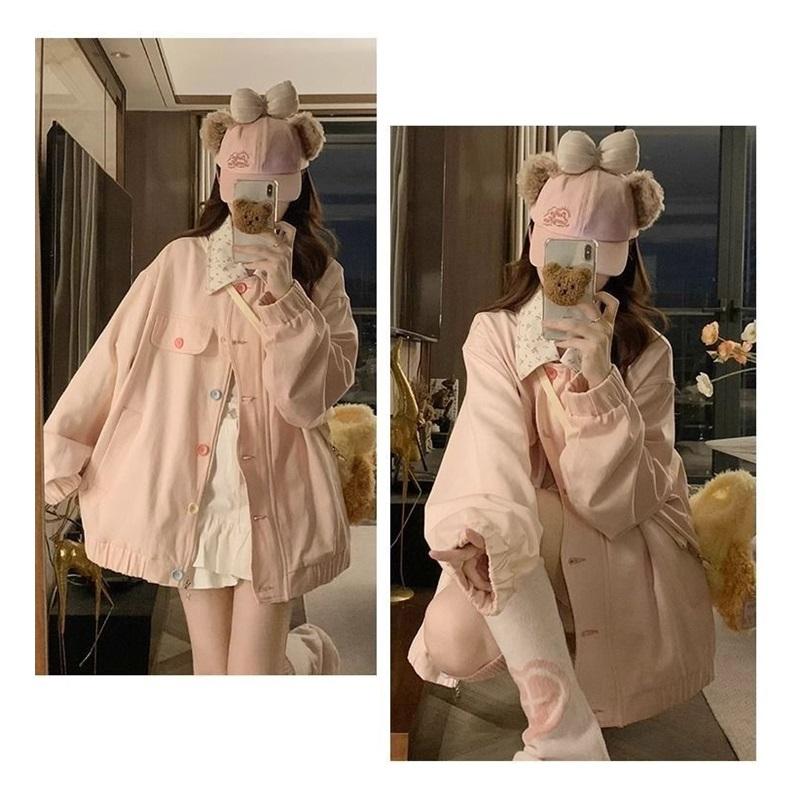 Cute Ruffle Collar Jacket For Women Oversized Casual Button Up Coat