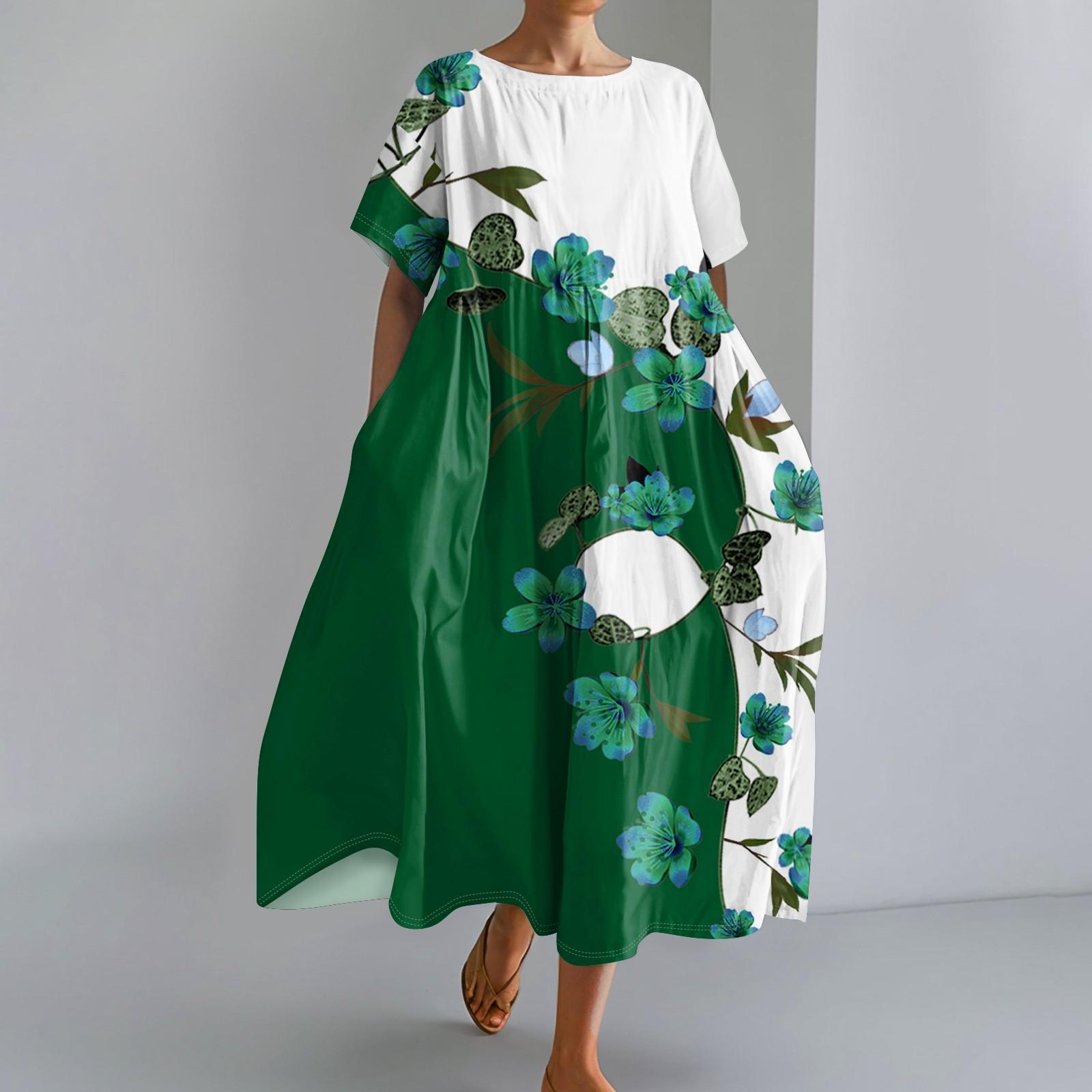 

Женское модное свободное платье с большим карманом и круглым вырезом с градиентным принтом и короткими рукавами XL