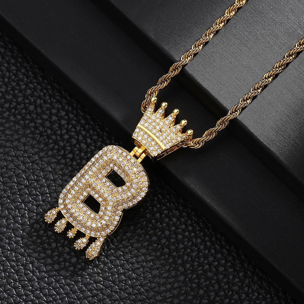 TEMU Hot Selling Fashion Versatile Crown Copper Set with Zircon, 26 English Letter Pendant Necklace, Unisex, Small Market