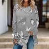 Women Long Sleeve Tunic Top Print Crew Neck Loose Fit Blouse With Pockets Casual Daily Wear Ladies Tops