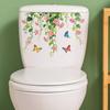 Self-adhesive Toilet Stickers Green Plants Flowers Butterflies for Bathroom Home Decor