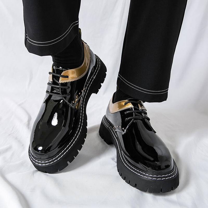 Fashion Casual Thick Soled Leather Shoes Trendy Men's Styles Fashion Daily Party Outdoor Street Walking Black Shoes DRESS New