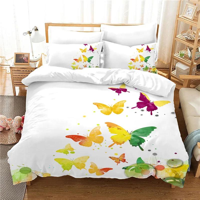Set Copripiumino Principessa Coperture per Letto Misura Matrimoniale Stampa Reattiva Moda Ragazza Bella Farfalla Cartone Animato Set Biancheria da Letto Rosa