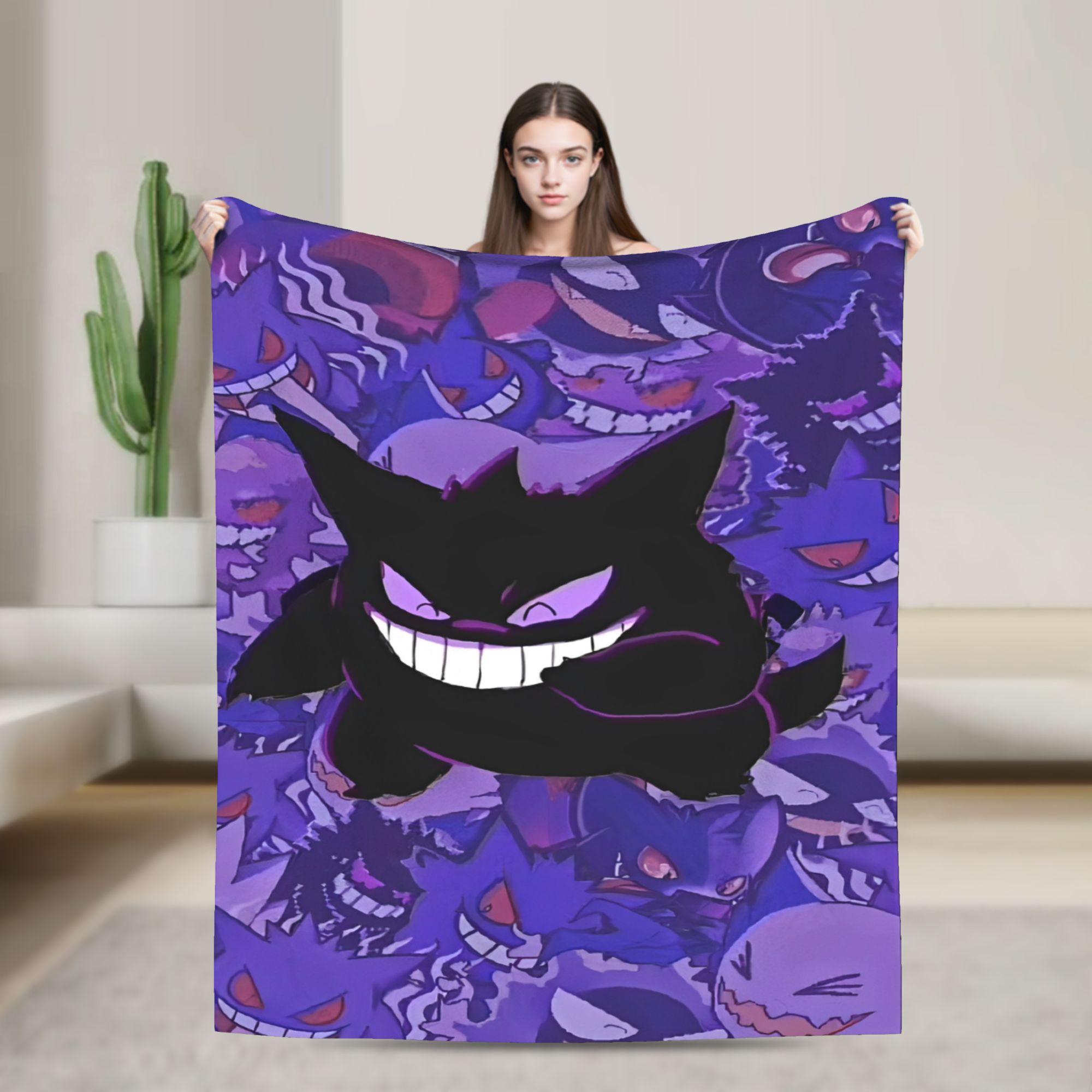 Anime Gengar Dark Pattern Blankets Quality Warm Pokemoned Throw Blanket Spring Decorative Bedroom Print Bedspread 75X95CM