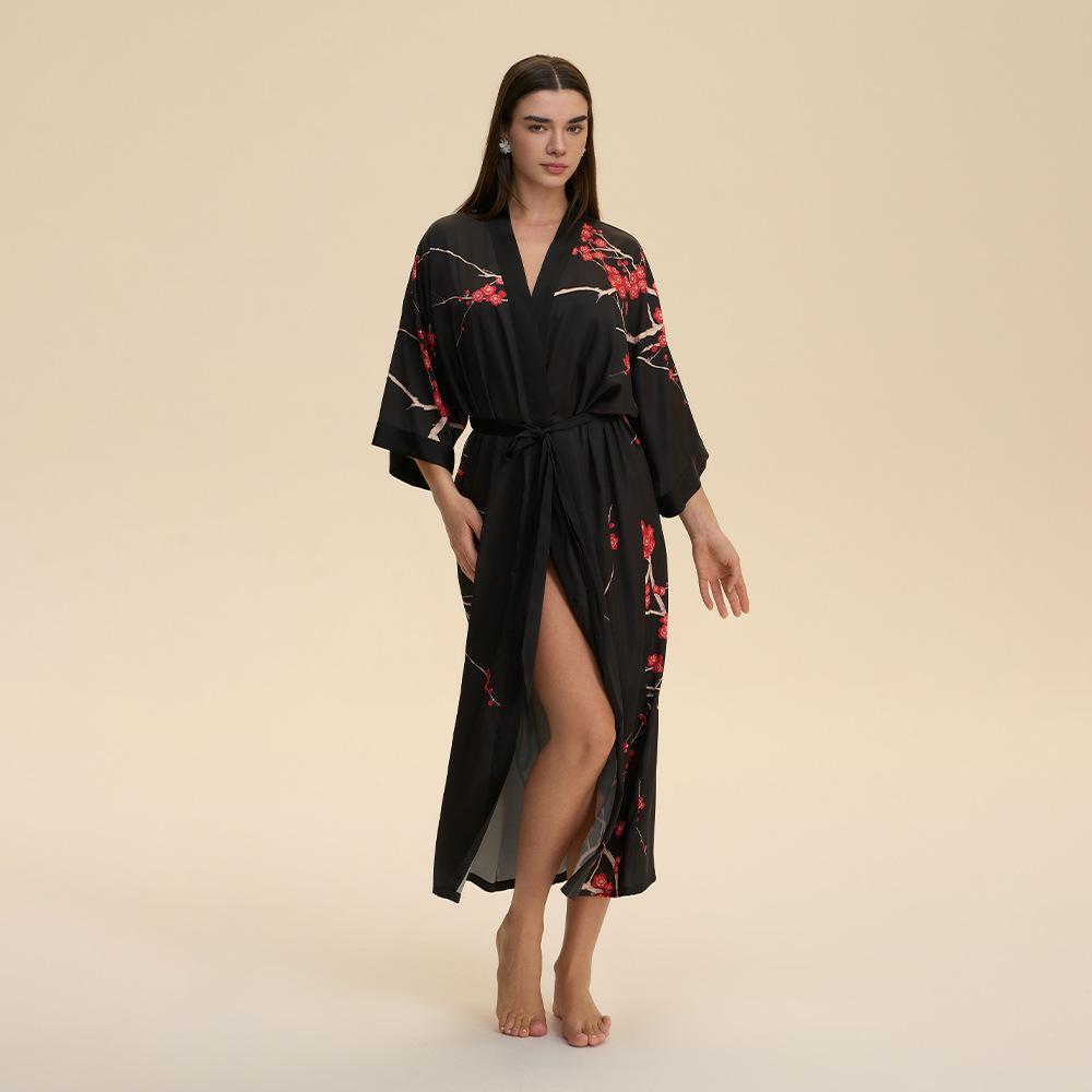 Yaoting Satin Plus Size Women's Long Sleeve Pajamas and Bathrobe Set - Spring/Fall Collection WP5021