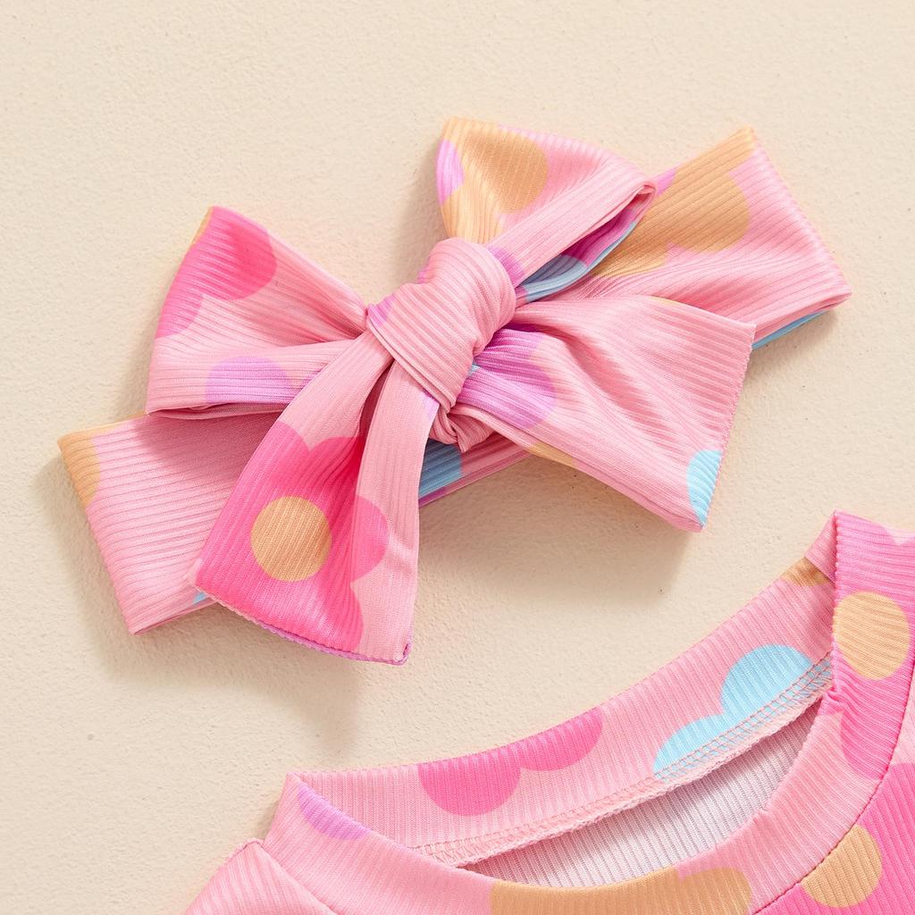 Baby Girls Summer Casual Romper 3 6 12 18 Months Short Sleeve O Neck Floral Print Romper with Headband