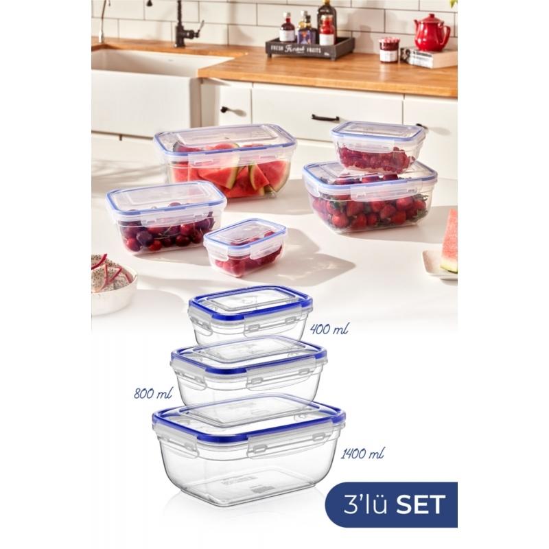

Набор прямоугольных контейнеров для хранения с 3 уплотнениями 400 мл 800 мл 1400 мл прозрачный
