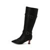 FOREADA Women Knee High Boots Pointed Toe Kitten High Heels Rivets Buckle Zipper Long Boots Ladies Fashion Shoes Winter 46