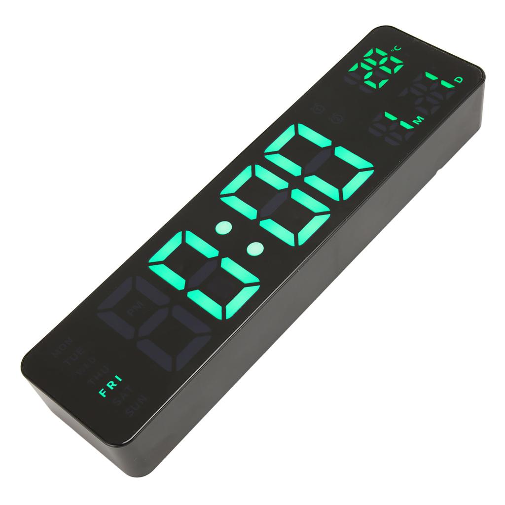 Digital Alarm Clock 10in 12/24H Temperature Display Battery Powered Quiet Green Backlit LED Clock
