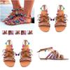 Elegantní Dámské Boho Sandály Gladiator Kožené Ploché Boty S Barevnými Pompony