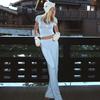 Women's Spring/Autumn New Casual Solid Color Crew Neck Long Sleeve Basic Wide Leg Pants Set