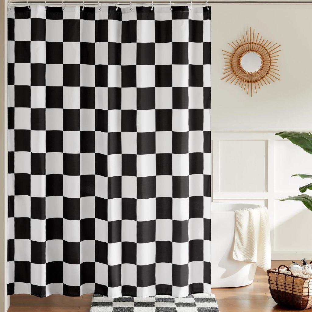 72x72inch Checkerboard Retro Pattern Waterproof Shower Curtain Bathroom For