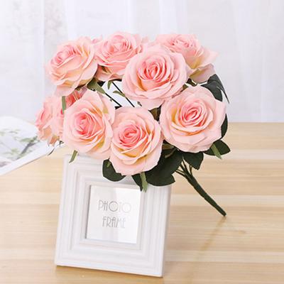 Delicate Texture Faux Silk Flower Good Bent Freely 10 Heads Wedding Rose Floral Decor Simulation Flower