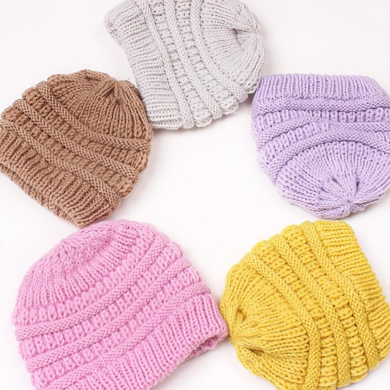 New Children's Knitted Hats, Autumn and Winter Warm Candy-colored Baby Boys and Girls Baby Wool Hats