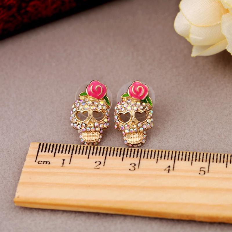 Retro Rosen Totenkopf Ohrstecker Schleife Piercing Ohrringe für Frauen Mädchen Gothic Punk Schmuck