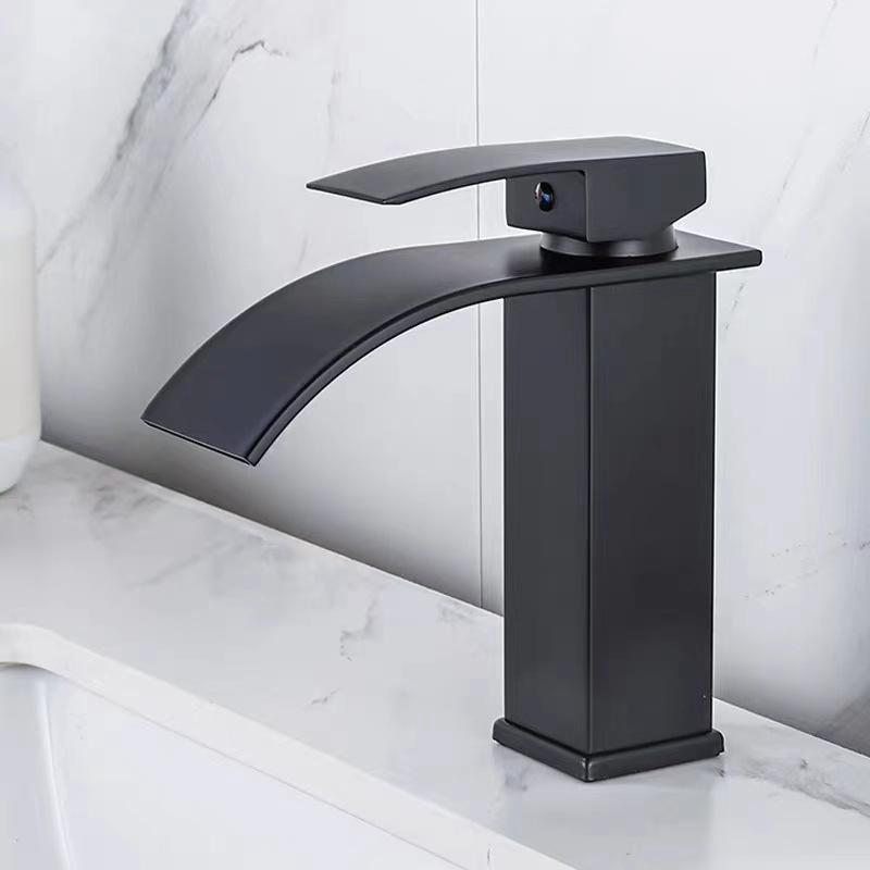 Black Stainless Steel Waterfall Bathroom Basin Faucet Sink Faucet Square Basin Faucet Single Handle And Cold Basin Faucet