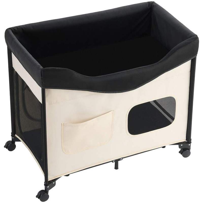 Foldable Elevated Dog Bed with Aluminum Frame 600D Oxford Fabric Side Support and Wheels