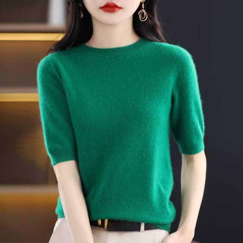 Loose Women's Round Neck Short Sleeve Knitted Sweater T-Shirt Base Layer Spring Autumn Short Top