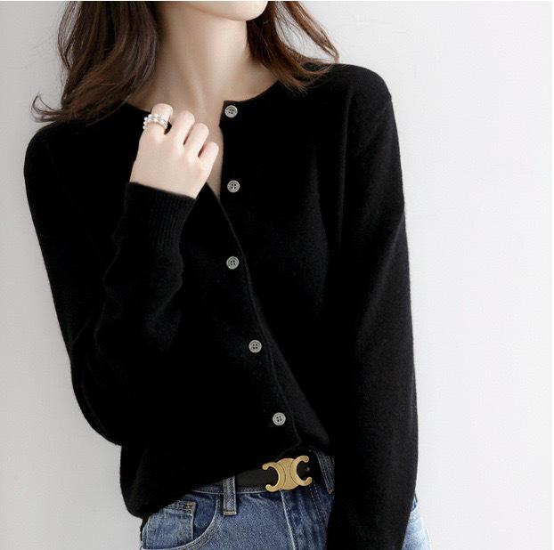 Cardigan tricotat lejer versatil pentru femei, Primăvară/Toamnă 2025 - Culoare solidă la modă cu gât rotund