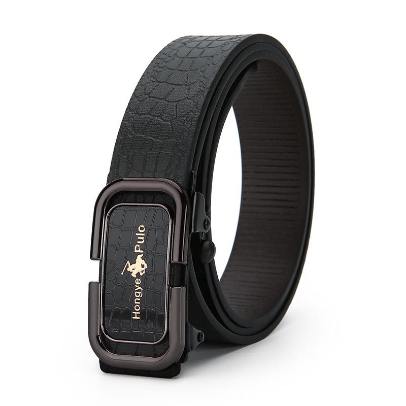 Paul Men s No-Buckle Automatic Crocodile Pattern Belt - Versatile, Casual, Trendy Korean Style 130cm