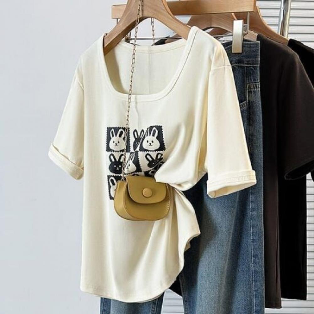 Navava RabbiT PrinT Round Neck ShorT Sleeve T shirT nT2344