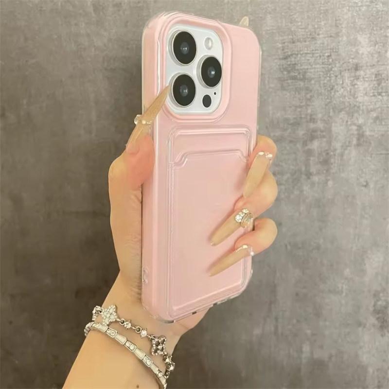 Candy Transparent Soft Silicone+PC Card Slot Case For iPhone 17 Air 16E 15 14 13 12 11 Pro Max Luxury Jelly Wallet Bumper Cover