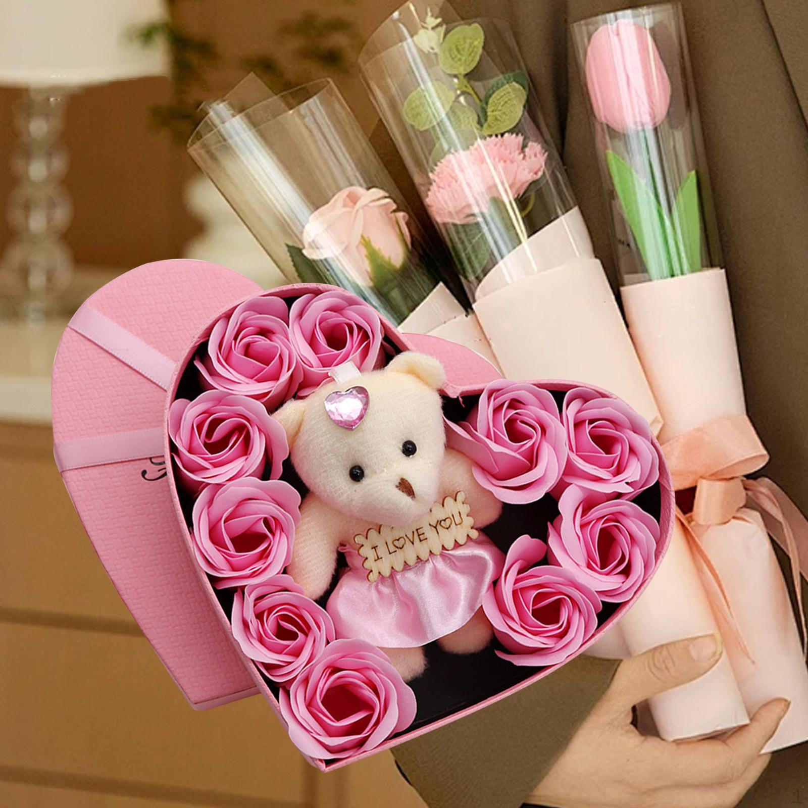 

Елегантний мильний букет троянд із плюшевим ведмедиком у подарунок для неї рожевий