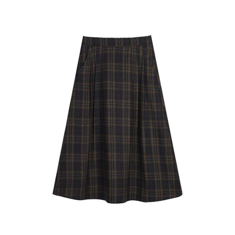 Women s Petite Woolen Plaid Pleated A-Line Skirt - French Retro College Style for Autumn and Winter M (recommended 98-110 jin)
