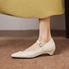 Krazing Pot Microfiber Square Toe Thick Med Heels Spring Summer Shoes Big Size 43 Metal flowers Women Shallow Pumps