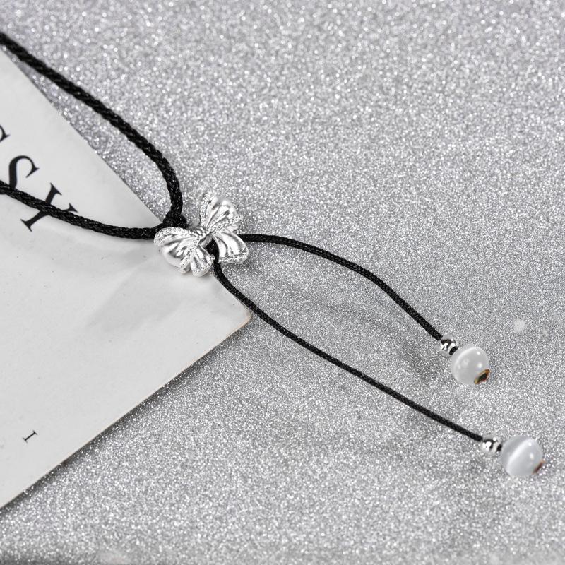 Sterling Silver Bowknot Princess Necklace - DIY Women's Creative Gift for Qixi Valentine's Day