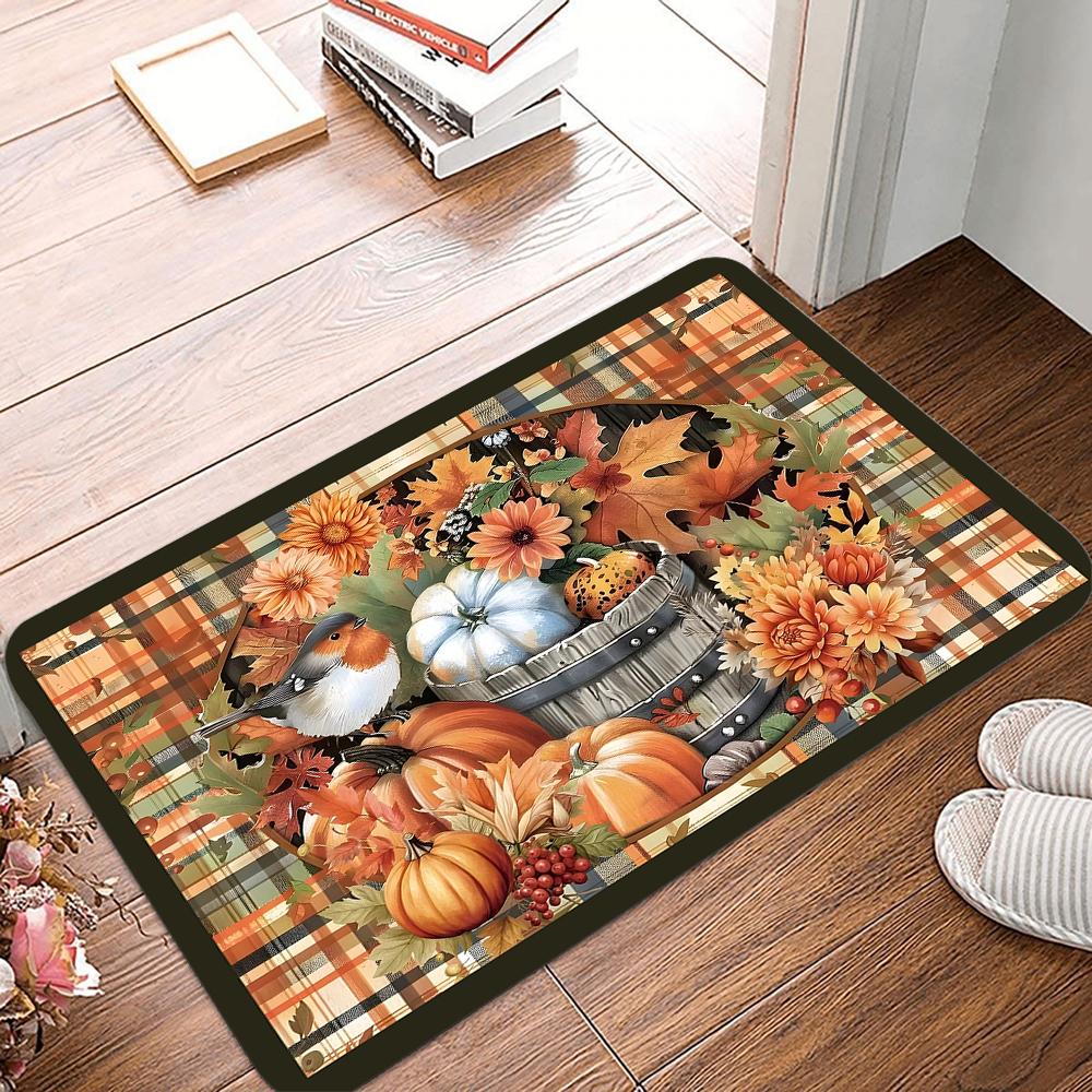 Thanksgiving Pumpkin Welcome Mat Non-Slip Machine Washable Carpet Doormat for Living Room Bedroom Kitchen Indoor/Outdoor Rug